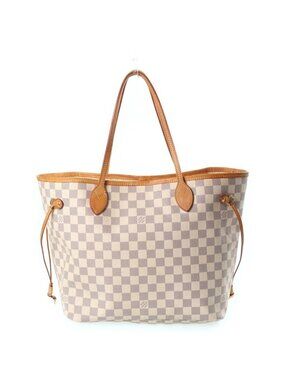 Louis Vuitton Neverfull MM Damier Tote Bag Ivory Leather Gold